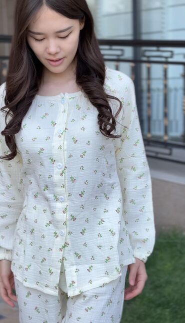 Пижамы: Муслиновый пижамы 🫶🏻 В наличии размеры M l xl 2xl 3xl ✔️Двойки с — 15