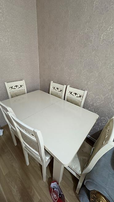 ikinci el stol stul: Qonaq otağı üçün, İşlənmiş, Açılan, Dördbucaq masa, 6 stul — 1