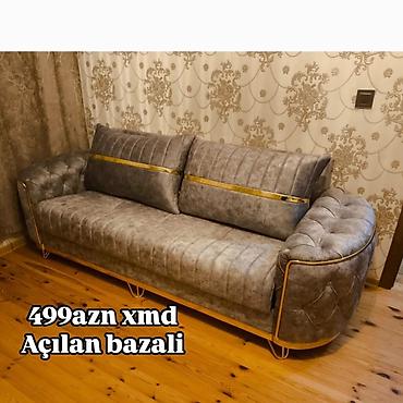 Açılan bazalı divan – 499 AZN (xmd) - Rəng: boz, qızılı dekor xətti