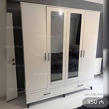 Yeni, 4 qapılı, Güzgülü, Ağ, Açılan, Düz dolab