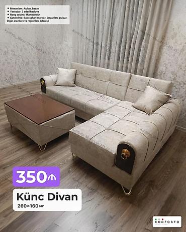Künc divan – 260×160 sm - Mexanizm: açılan, bazalı (yataq funksiyası