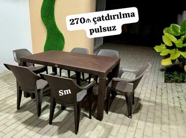 Soyuducu vitrinləri: Hazir elde olan plastik masa dəstlərimiz Ölçü 90/150 Qiymət 270 m