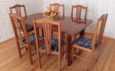 stol stul ev ucun: Для гостиной, Б/у, Прямоугольный стол, 6 стульев