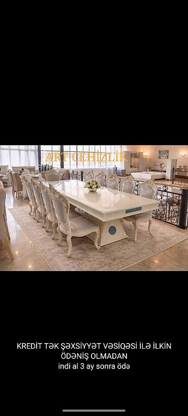 Masa və oturacaq dəstləri: Qonaq otağı üçün, Yeni, Açılmayan, Oval masa, 8 stul — 8