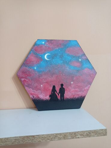 подарки для подростков: Картина ручной работы 👨🏻‍🎨 "Moon night 🌙" Размер холста 30см