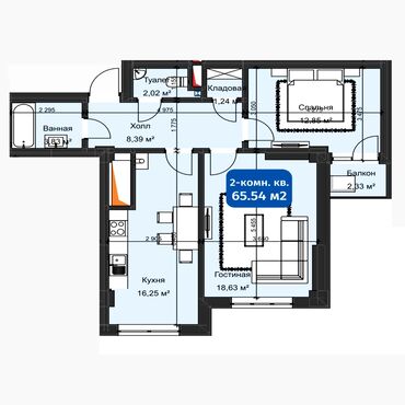 Продажа квартир: 2 комнаты, 65 м², Элитка, 12 этаж, ПСО (под самоотделку)