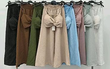 boho brend: Dvodelni komplet crop top majica na bratele i široke pantalone. - — 3
