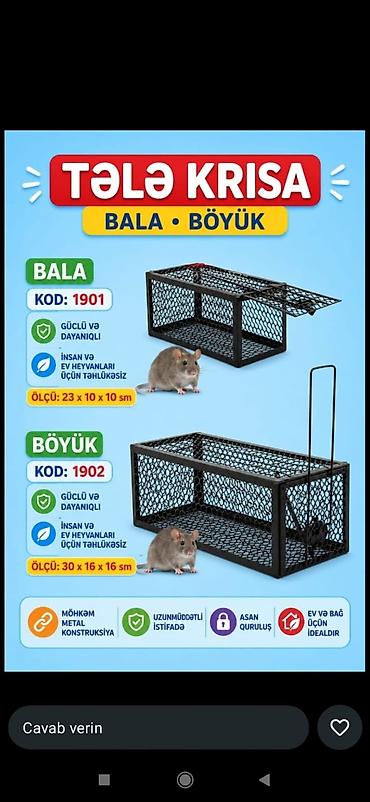 siçan: Tələ – siçan/kirpi üçün canlı tutma qəfəsi Model və ölçülər: - Bala — 1