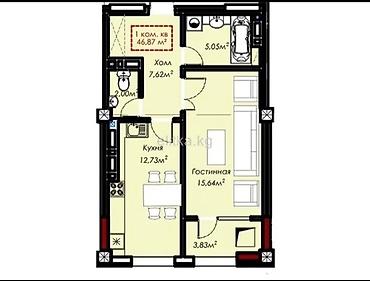 жк роял: 1 комната, 47 м², Тунгуч мкр Элитка, 7 этаж, ПСО (под самоотделку) — 3