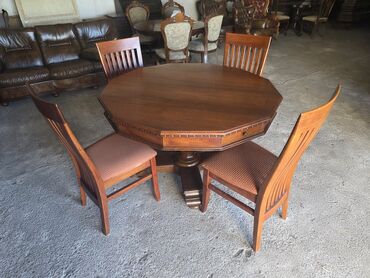 Setovi stolova i stolica: Drveni trpezarijski set – okrugli/višekutni sto sa 4 stolice - — 3