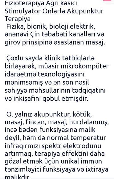 Masajorlar: Masaj,fizioterapiya,butun agrilari yox edir. 👍🏻👍🏻👍🏻👍🏻👍🏻 coxx serfeli