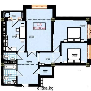 поселак манас: 3 комнаты, 88 м², 7 этаж