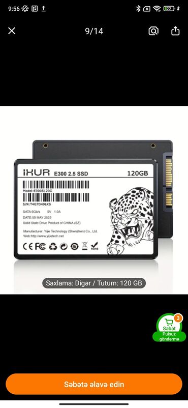 notebook ucuz: Daxili SSD disk 120 GB, 2.5"