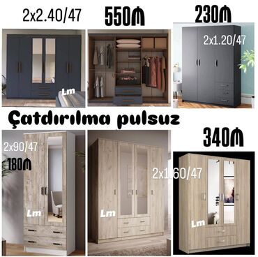 Dolablar: Müxtəlif ölçülü təmiz laminat dolablar Qiymət : 180₼ (2 qapı) Ölçü