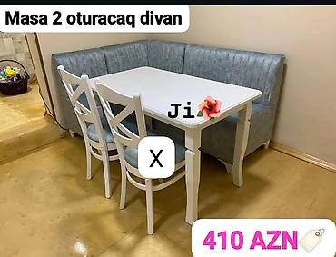 диван для кухни: Mətbəx dəsti: masa + 2 oturacaq divan - Düzbucaqlı, ağ rəngdə yemək — 1
