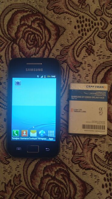 телефон маленький: Samsung Galaxy Ace Plus, Б/у, < 2 ГБ, цвет - Черный, 1 SIM