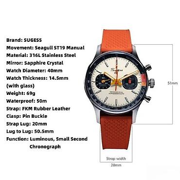 Ručni satovi: Sugess Chrono Heritage S387 -Pilot- 40mm - Plava/Narandzasta Sugess — 5