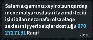 требуется переводчик китайского: Malyar ustaları üçün təcili iş təklifi. Təsvir: - Peşəkar boyama və