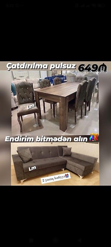 metbex mebili: Yemək dəsti və künc divanı paketi - Yemək masası: taxta teksturalı — 1