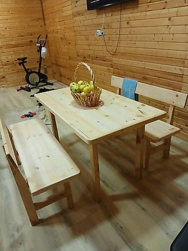 Комплекты столов и стульев для пикника: Обеденный комплект из массива дерева - Состав: прямоугольный стол и — 2