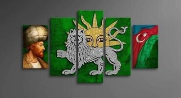 Şəkillər, tablolar: Divarda asılmış Azərbaycan motivləri olan beş hissəli dekorativ tablo