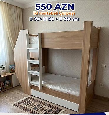 qız ucun mebel: İki mərtəbəli çarpayı – 550 AZN Ölçülər: Dərinlik 80 sm × Hündürlük — 1