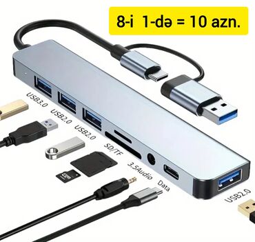 Digər kompüter aksesuarları: 8-i və 7-si 1-ində GENİŞLƏNDİRİCİ USB-lər satılır. • 1 USB — 6