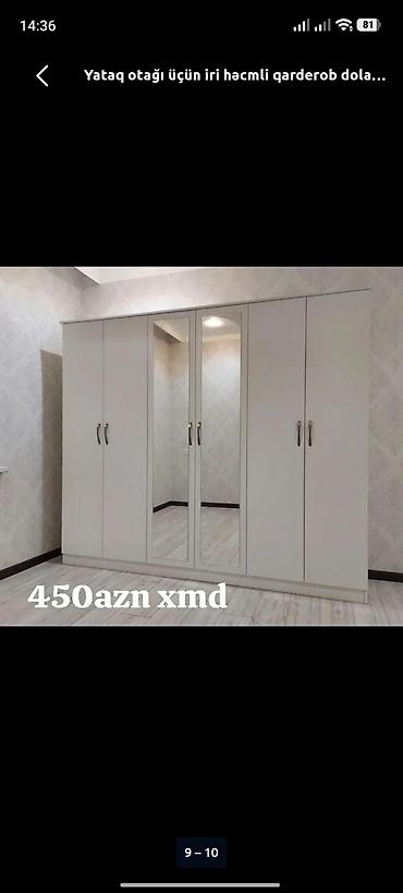 Yataq otağı üçün iri həcmli qarderob - Rəng: ağ - 6 qapılı dizayn -