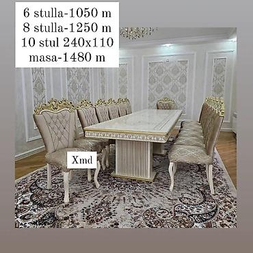 miska sekilleri: Klassik üslubda yemək dəsti - Masa: 240x110 sm ölçülü, zərif naxışlı — 1