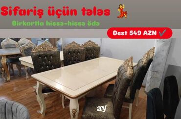круглый стол на заказ: Qonaq otağı üçün, Yeni, 6 stul