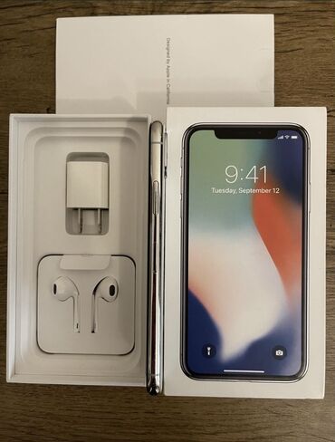 iphone x 64gb: IPhone X, Колдонулган, 256 ГБ, Ак, Кулакчындар, Заряддоочу түзүлүш, Коргоочу айнек