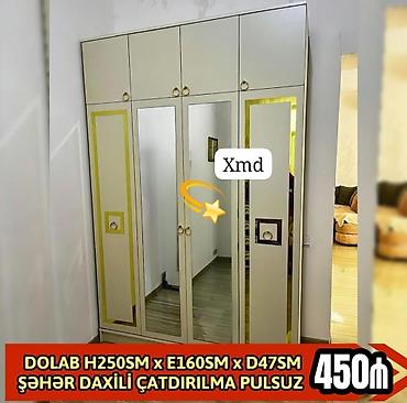 Ev üçün mebel: Geniş güzgülü paltar dolabı Ölçülər: H250 sm x E160 sm x D47 sm — 1