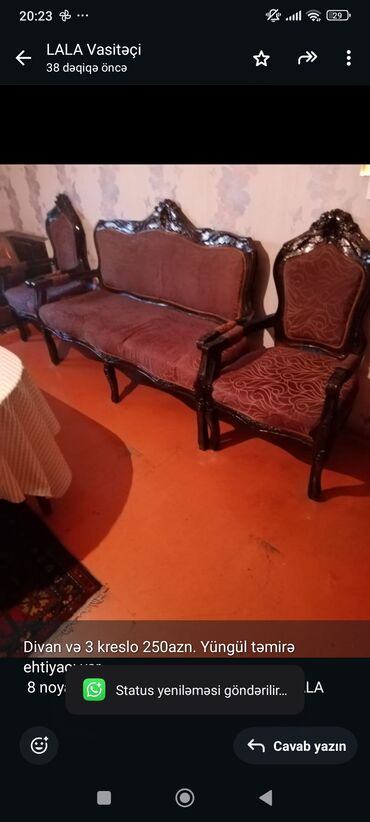 реставрация старой мебели в баку: Б/у, Диван, 2 кресла, Кресло