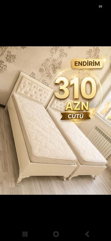 İki ədəd eyni model tək nəfərlik çarpayı dəsti. - Rəng: krem/ivori -
