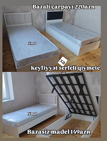 tek çarpayi: Ağ rəngdə tək nəfərlik çarpayı modelləri - Bazalı model – 220 AZN — 1