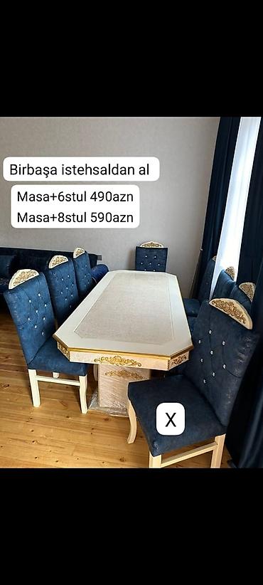 Zərif klassik üslubda yemək otağı dəsti: - Dördkünc, dekorativ qızılı