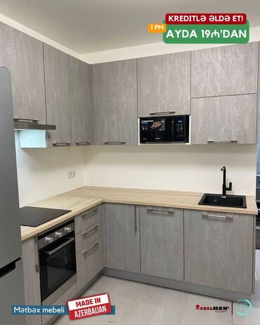 Sifarişlə mətbəx mebeli: Sifarişlə mətbəx dəsti, Özü çəkən petlələr, Sadə laminat, Kredit var, Rayonlara çatdırılma, Pulsuz çatdırılma — 14