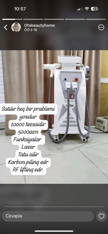 Lazer aparatları: Karbon pilinq, Tatto silmə, Epilyasiya üçün, IPL-lazer, Kredit