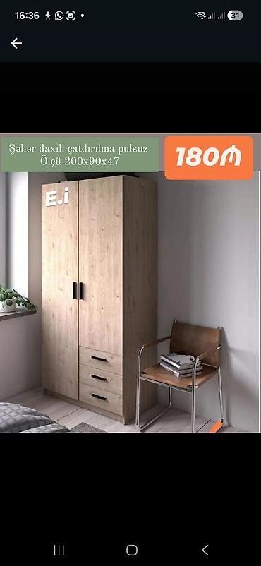 koridorda qarderob: İkiqapılı paltar şkafı - Ölçü: 200 x 90 x 47 sm (şəkildə göstərilib) — 1