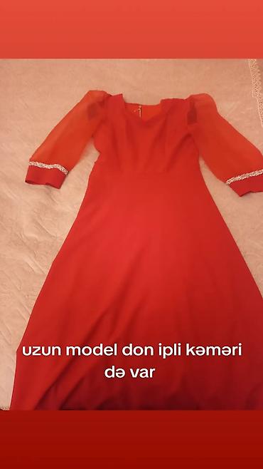 Uzun model qırmızı don. - Qolu: Şəffaf şifon uzun qollar, manjet