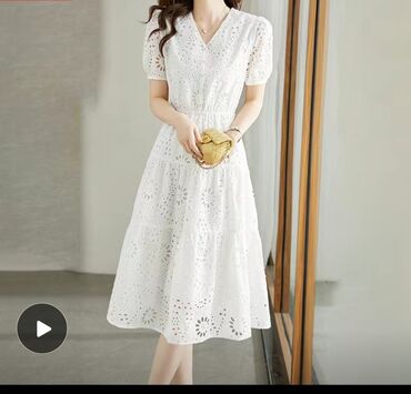 платье с белым воротником: Повседневное платье, Китай, Лето, Короткая модель, Лен, L (EU 40)