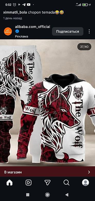 красный плащ: Худи и спортивные штаны с принтом «The Wolf» - Комплект: худи с — 1