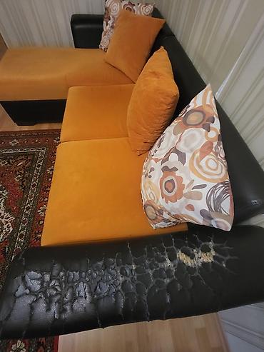ipək parca: Narıncı rəngli L formalı künc divan - Ölçü: təxmini 230 x 150 sm — 2