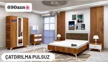 loft мебель: Двуспальная кровать, Шкаф, Трюмо, 2 тумбы, Азербайджан, Новый
