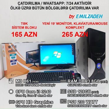 Masaüstü kompüterlər və iş stansiyaları: Masaüstü Kompüter "Qori DDR3 1155 H61/Core i3 3240/4GB Ram/128GB SSD"