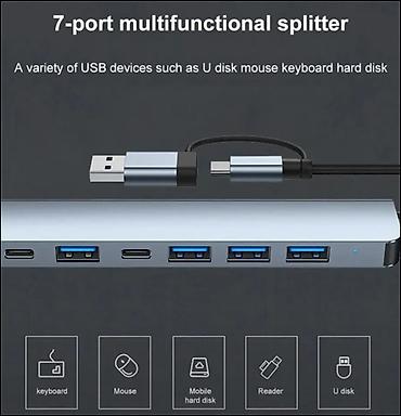 bakcell mifi modem: 7-Portlu USB Hub – USB-A və USB-C 2‑si 1‑də qoşulma Xüsusiyyətlər: - — 3