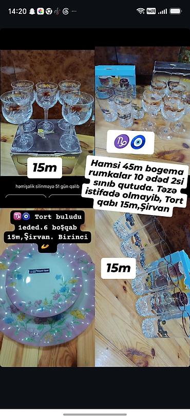 spirt qabı: Mətbəx qab-qacaq dəsti - Bogema şərab rumkaları: 10 ədəd (2 ədəd — 1