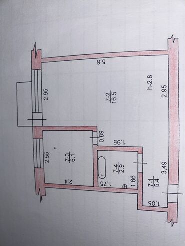 строка продажа квартир в бишкеке: 1 комната, 16 м², 2 этаж, Старый ремонт