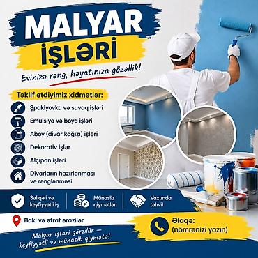 tarsofka boya: 🎨 PEŞƏKAR MALYAR XİDMƏTLƏRİ 🏠 Mənzil və obyektlərdə: • Şpaklyovka və — 1