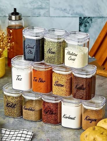pul qab: Şəffaf kvadrat ədviyyat qabları seti. Yenidi - Mətbəx üçün praktiki — 1